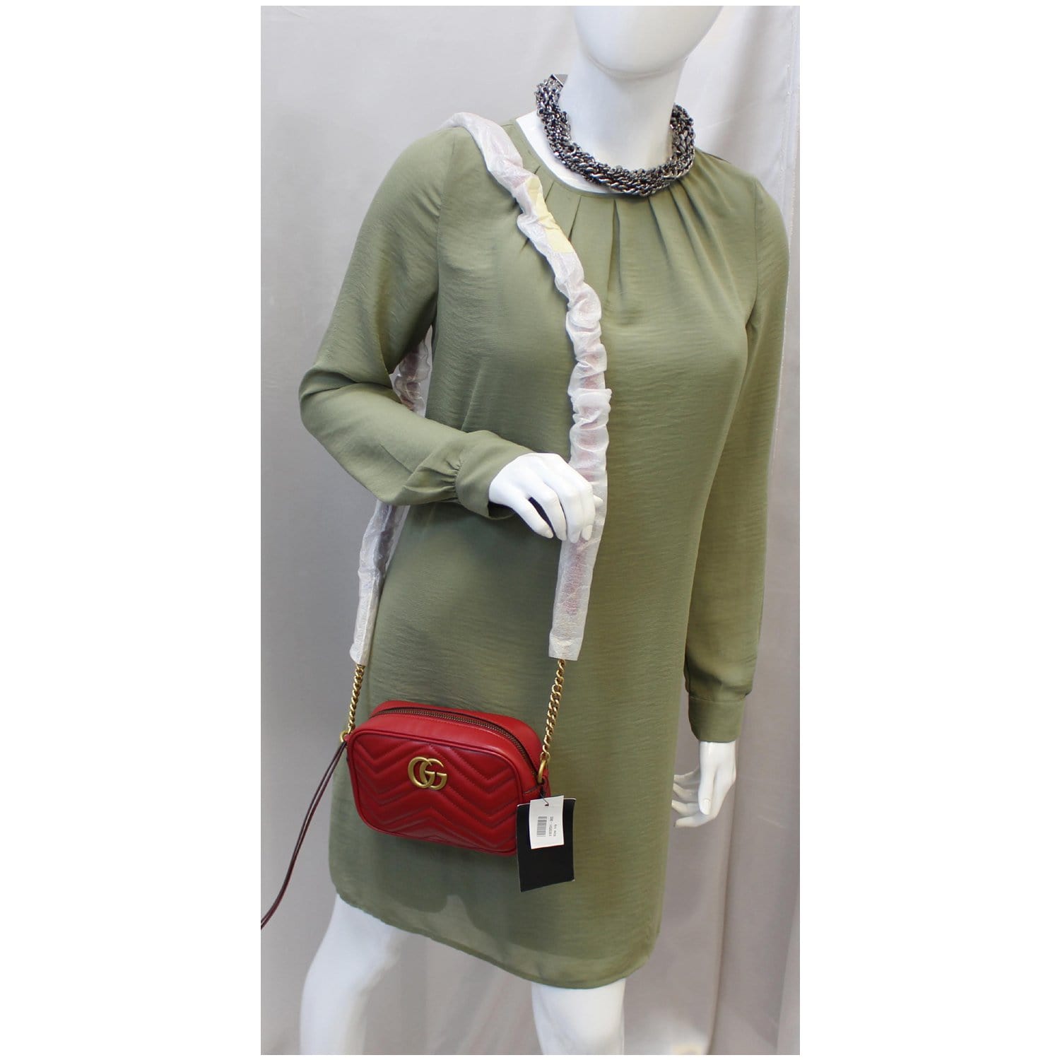 GUCCI GG Marmont Matelasse Mini Leather Crossbody Bag Red