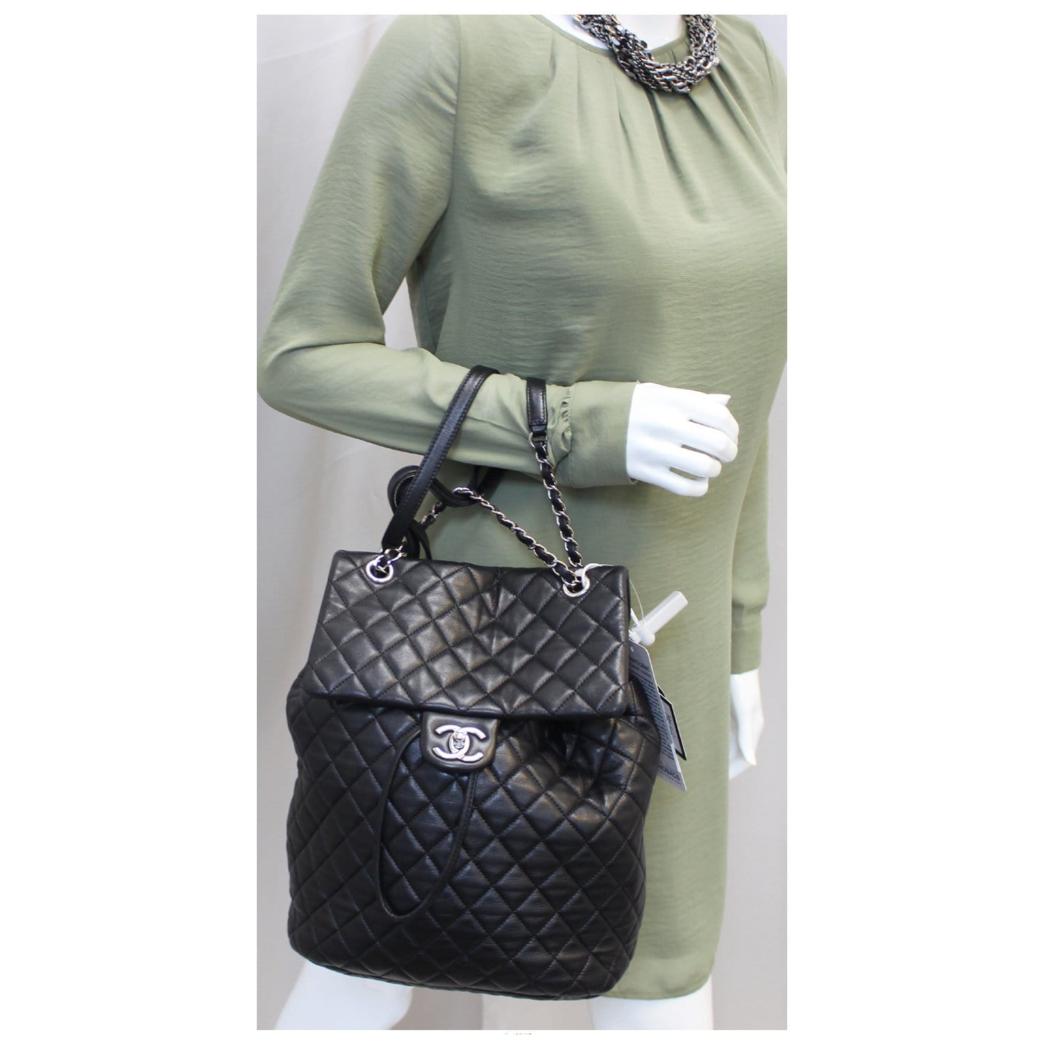 CHANEL Urban Spirit Lambskin Leather Backpack Bag Black