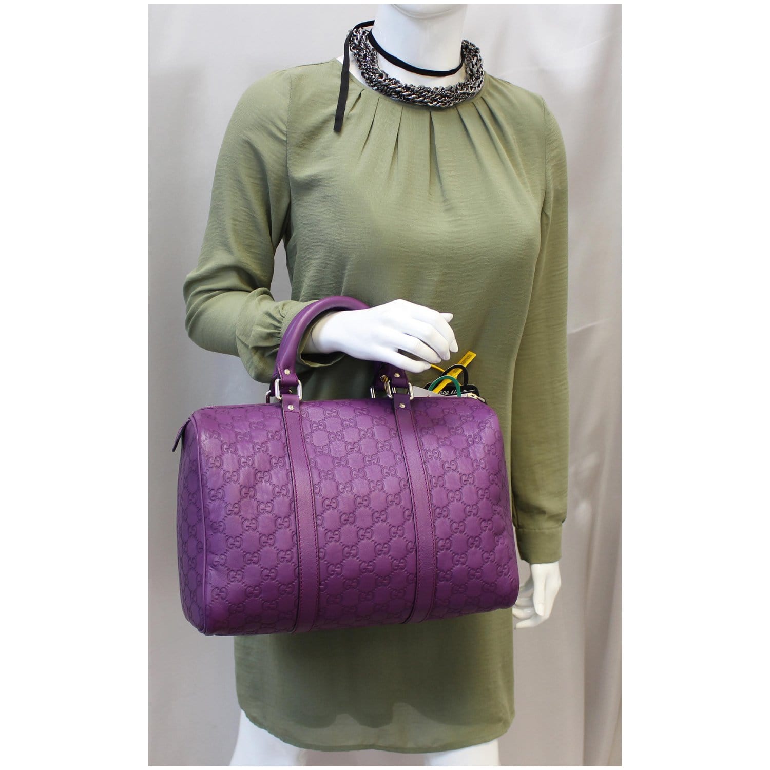 GUCCI Medium Joy Guccissima Leather Boston Bag Purple 265697