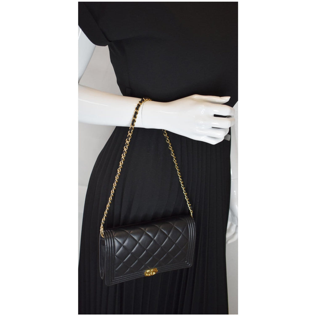 CHANEL Boy Woc Lambskin Leather Wallet On Chain Clutch Bag Black