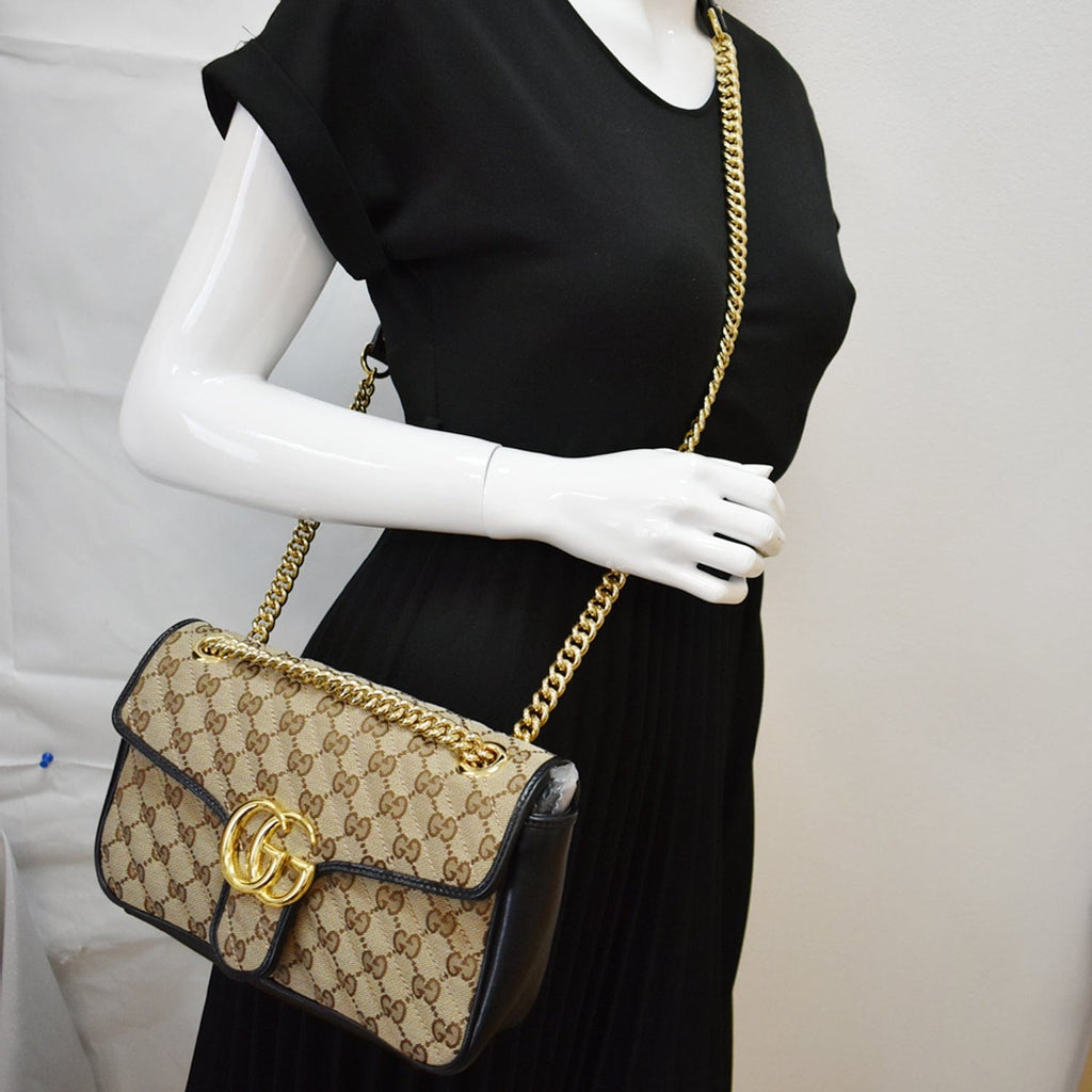 GUCCI GG Marmont Small Matelasse Canvas Shoulder Bag Black 443497