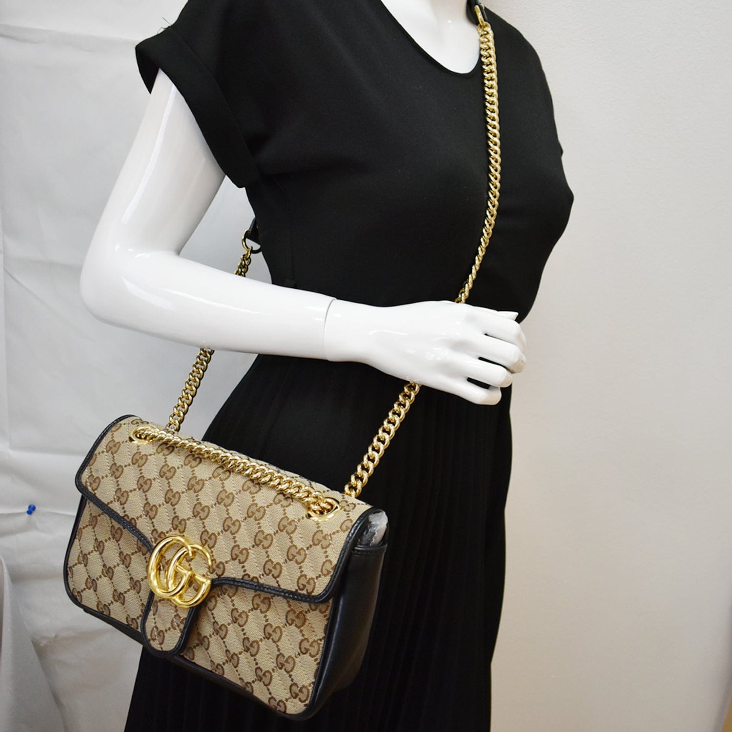 GUCCI GG Marmont Small Matelasse Canvas Shoulder Bag Black 443497