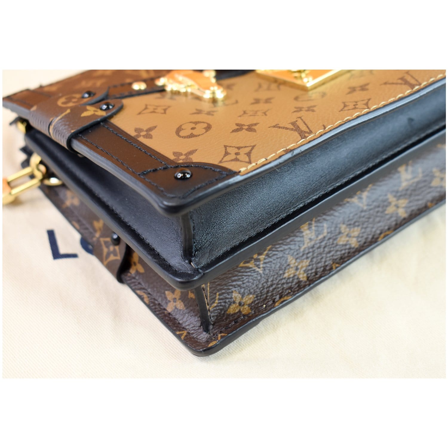 LOUIS VUITTON Petit Soft Malle Reverse Monogram Clutch Shoulder Bag Brown