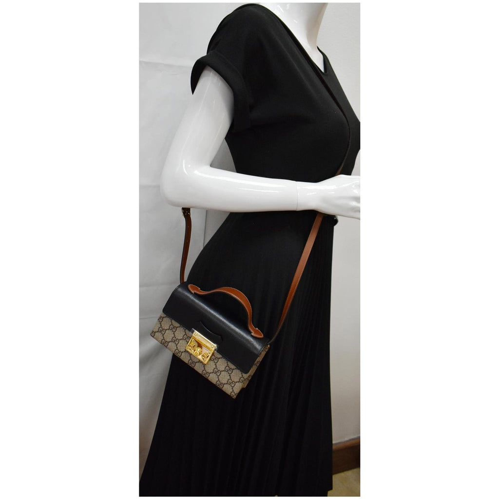 GUCCI Padlock Mini GG Supreme Canvas Top Handle Crossbody Bag Beige 652683