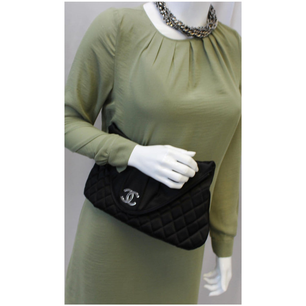 CHANEL CC Half Moon Quilted Satin Clutch Black