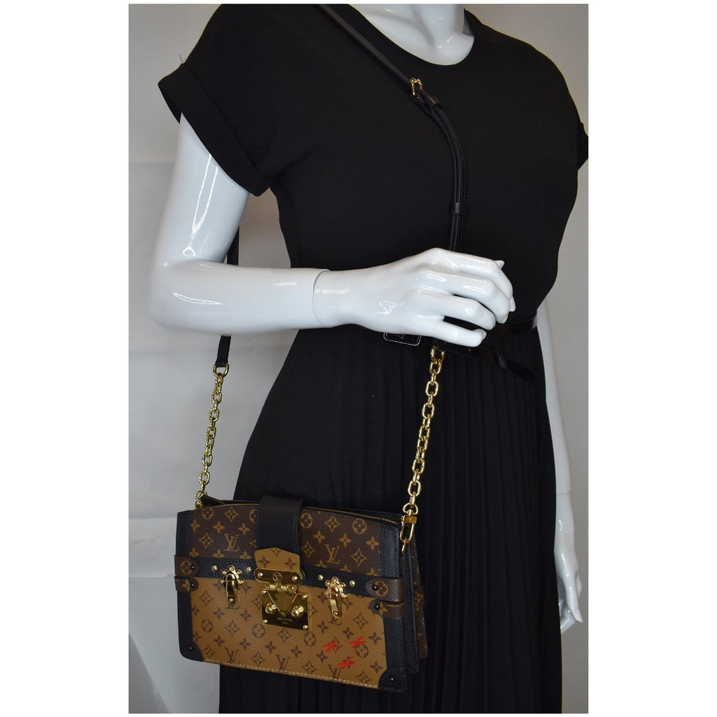 LOUIS VUITTON Petit Soft Malle Reverse Monogram Clutch Shoulder Bag Brown
