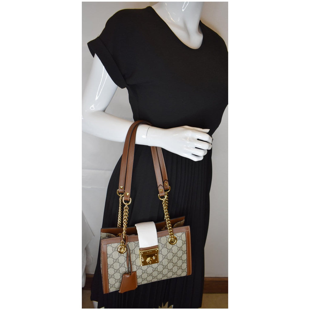 GUCCI Padlock Small GG Supreme Canvas Shoulder Bag Beige/Ebony 498156