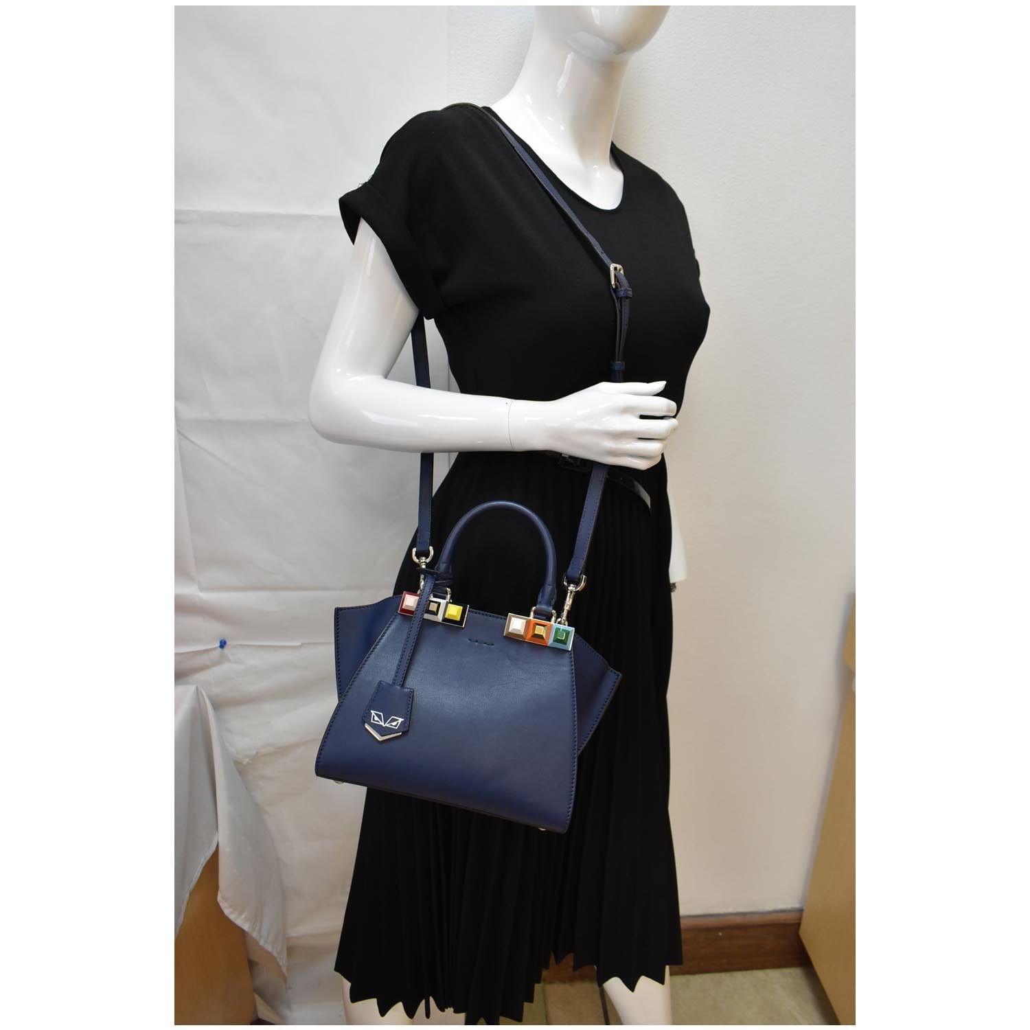 FENDI Petite 3Jours Studded Leather Tote Bag Dark Blue