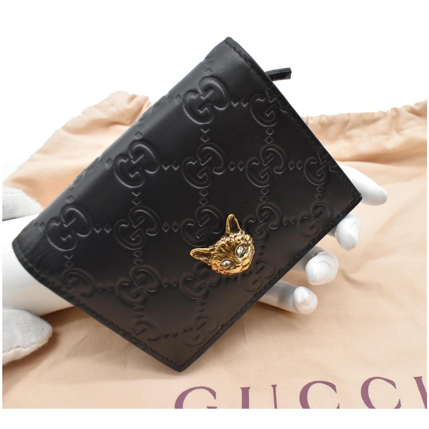 GUCCI Crystal Cat Guccissima Leather  Case Wallet Black 548057