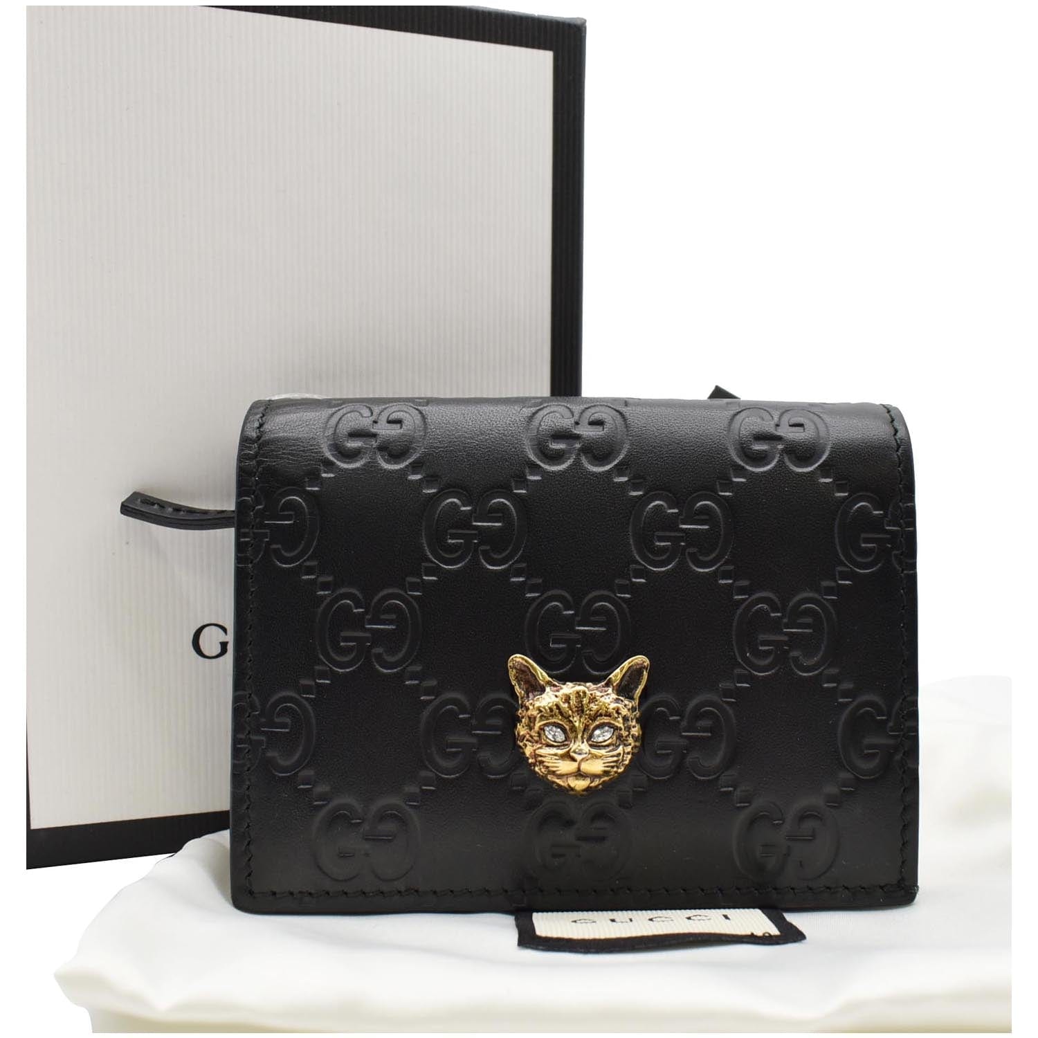 GUCCI Crystal Cat Guccissima Leather  Case Wallet Black 548057