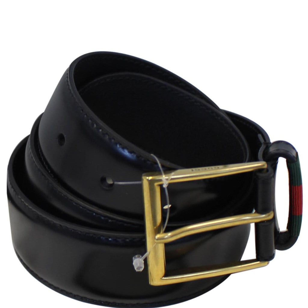 GUCCI Web Leather Belt Black 495125 Size 36
