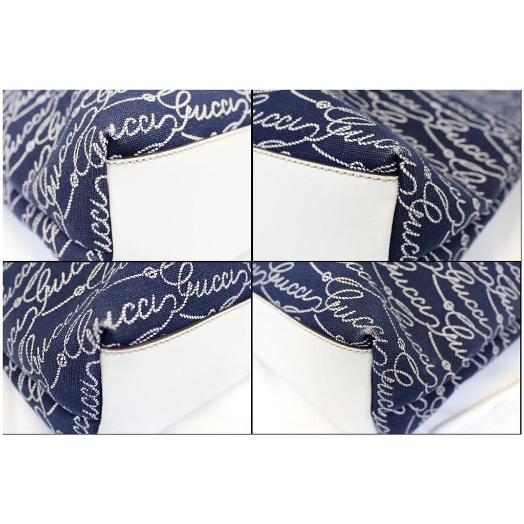 GUCCI Large Blue Canvas White Script Tote Bag 257245