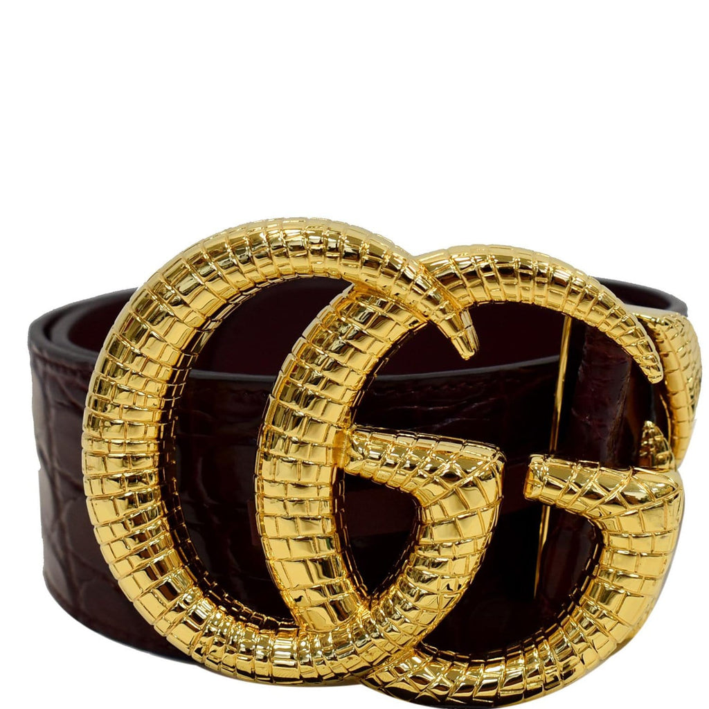 GUCCI Lizard Double G Buckle Calfskin Leather Belt Bordeaux Size 80/32 563696 - 15% OFF