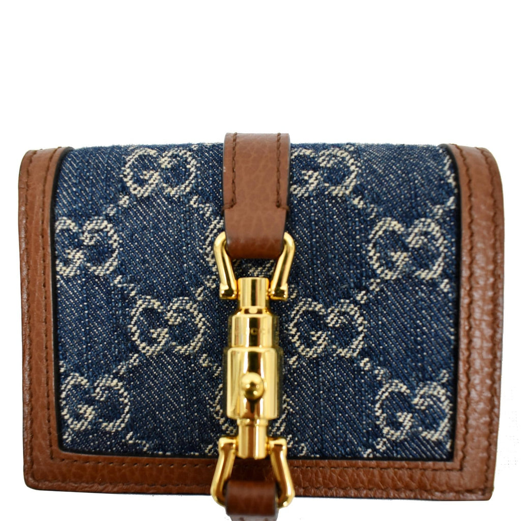 GUCCI Jackie 1961 GG Jacquard Denim  Case Wallet Dark Blue