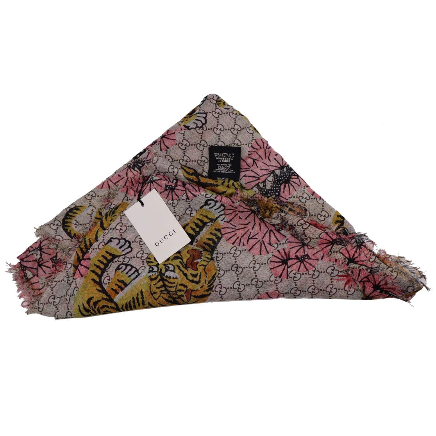 GUCCI Bengal Tiger Modal Silk Shawl Pink