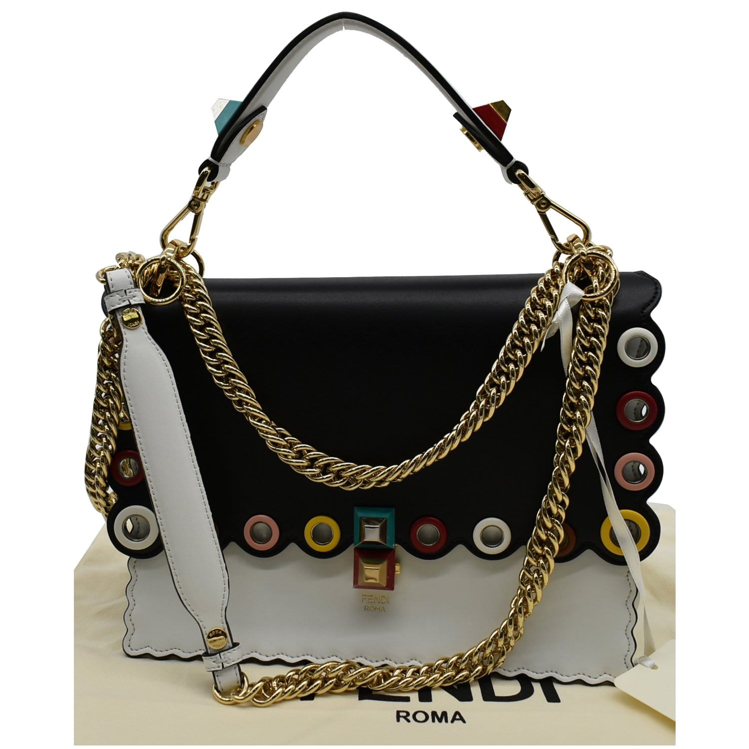 FENDI Vitello Liberty Kan I Bicolor Leather Shoulder Bag Black