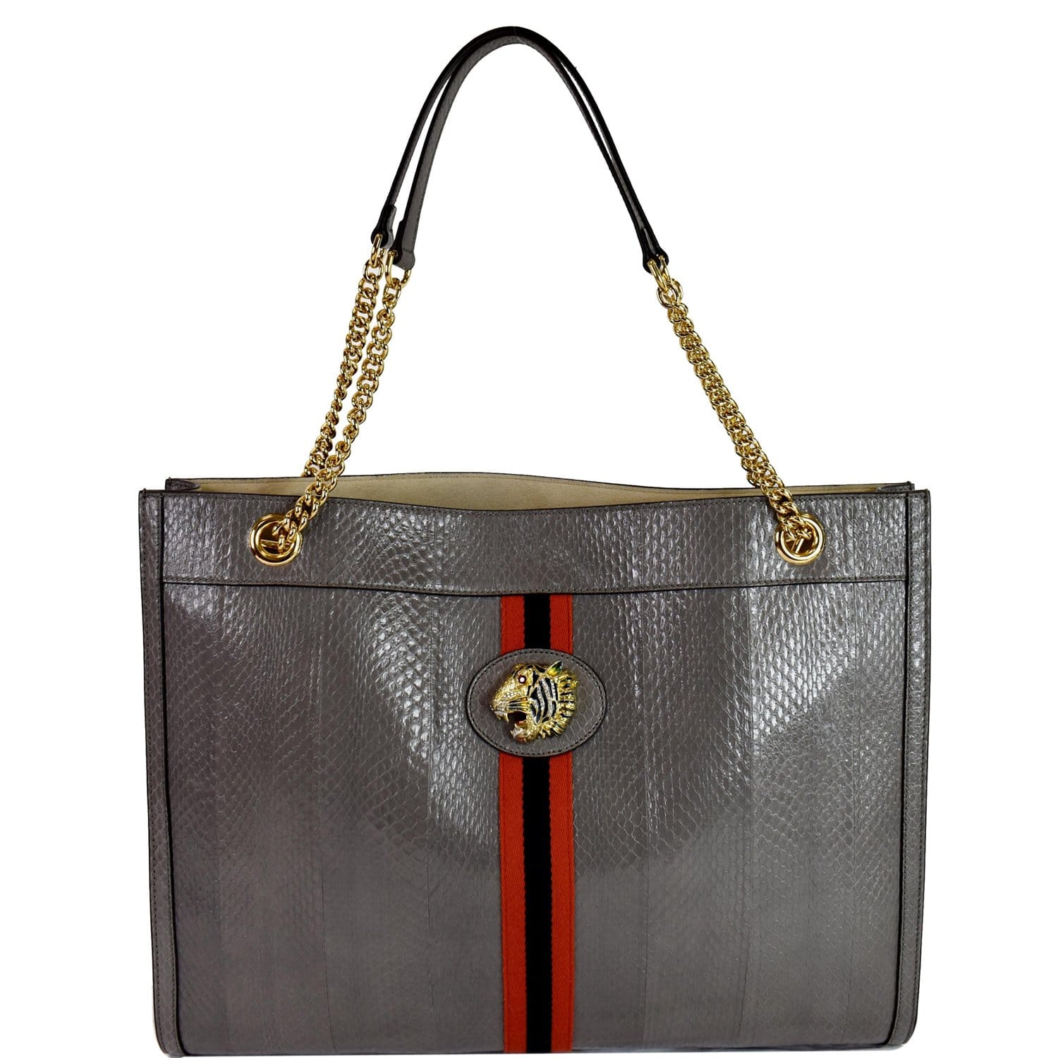 GUCCI Rajah Large Snakeskin Tote Shoulder Bag Dusty Grey