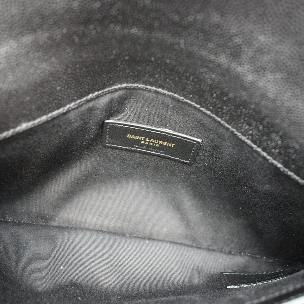 YVES SAINT LAURENT Uptown Envelope Grain De Poudre Leather Clutch Black