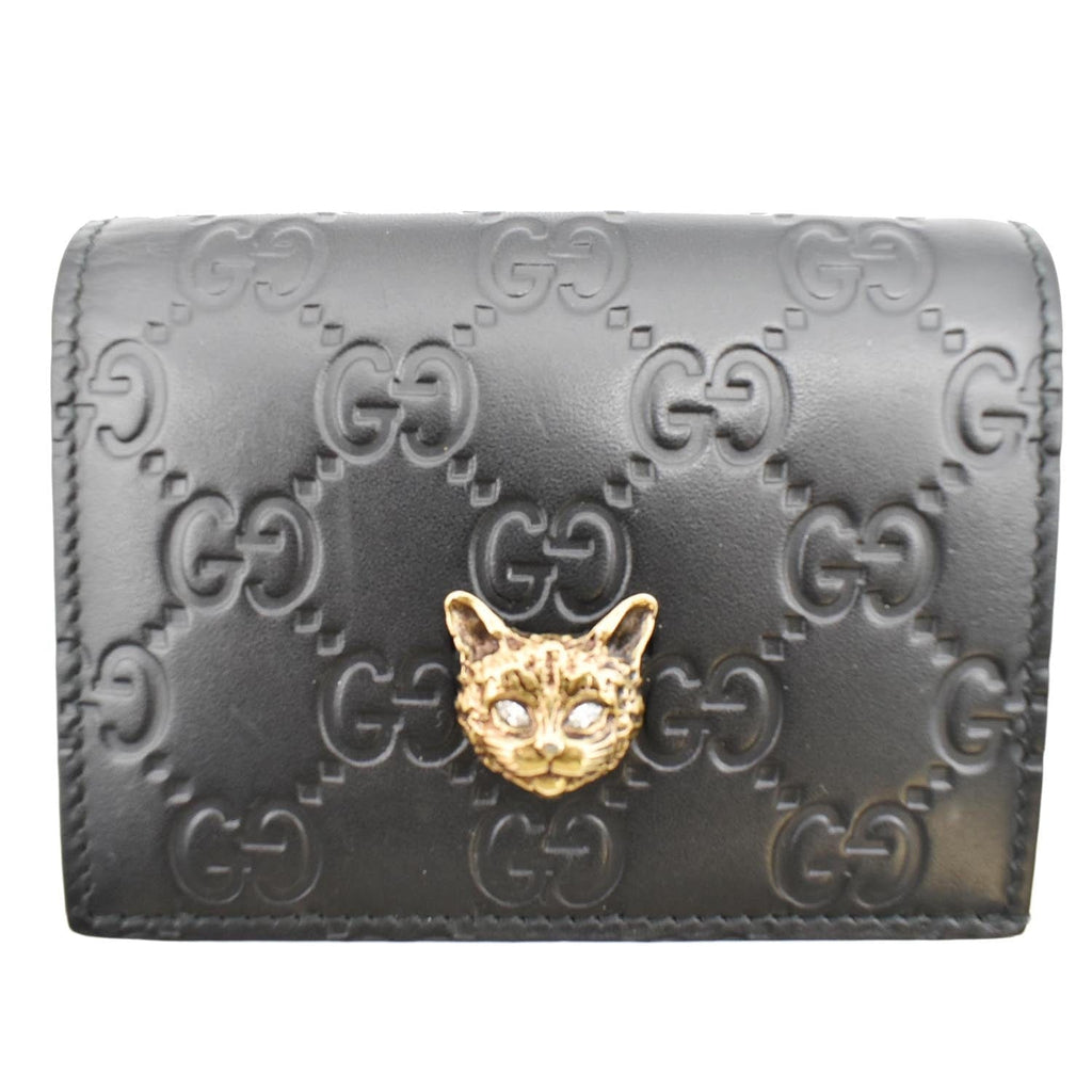 GUCCI Crystal Cat Guccissima Leather  Case Wallet Black 548057