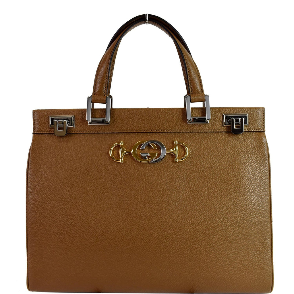 GUCCI Medium Zumi Grainy Leather Top Handle Bag Taupe 564714