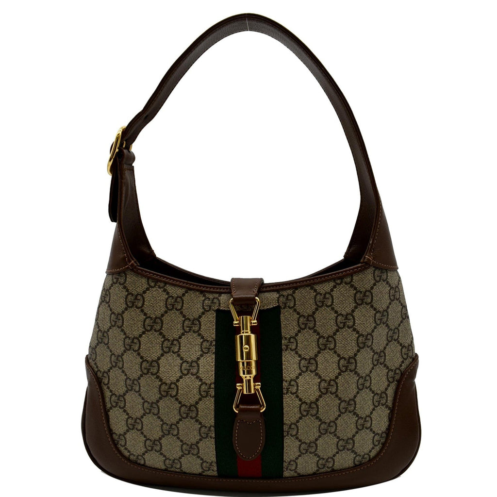 GUCCI Jackie 1961 Small GG Supreme Canvas Leather Hobo Bag Beige 636706