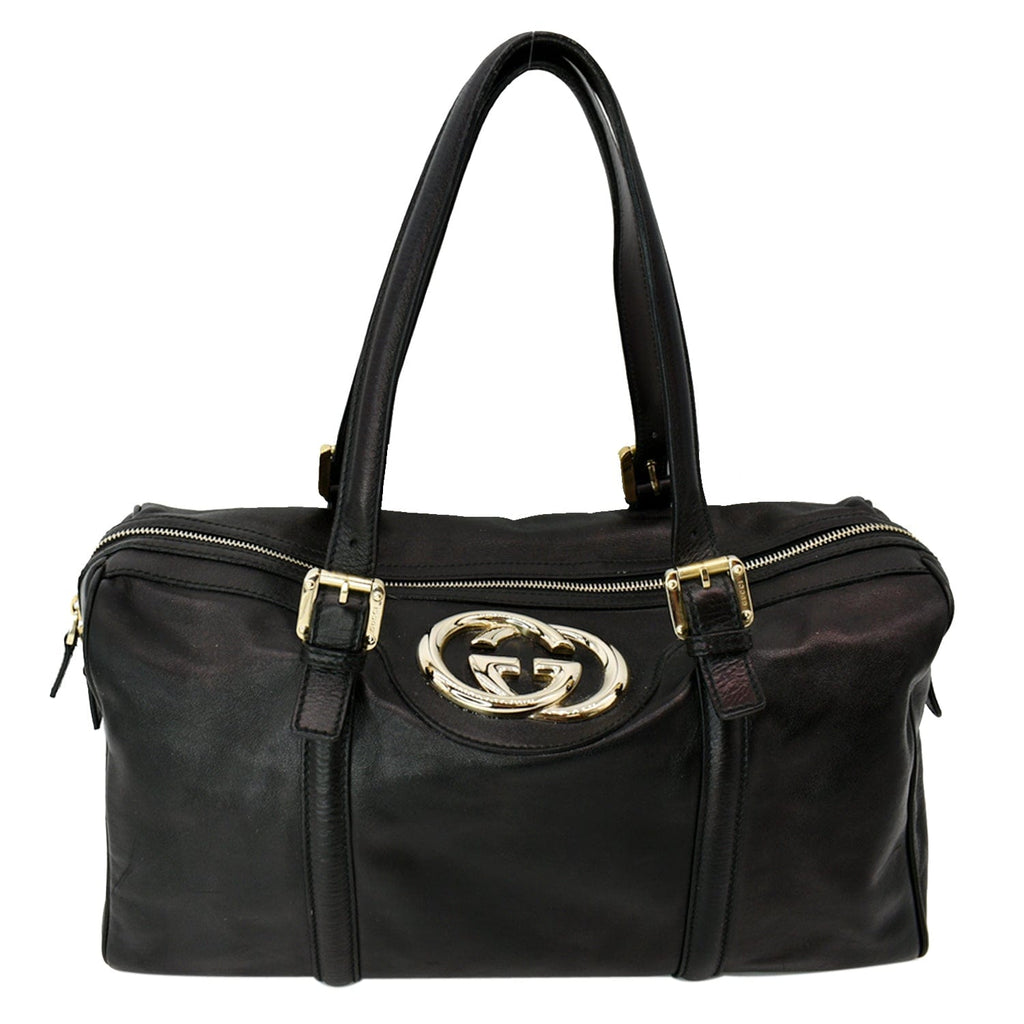 GUCCI Britt Leather Satchel Bag Black 170010