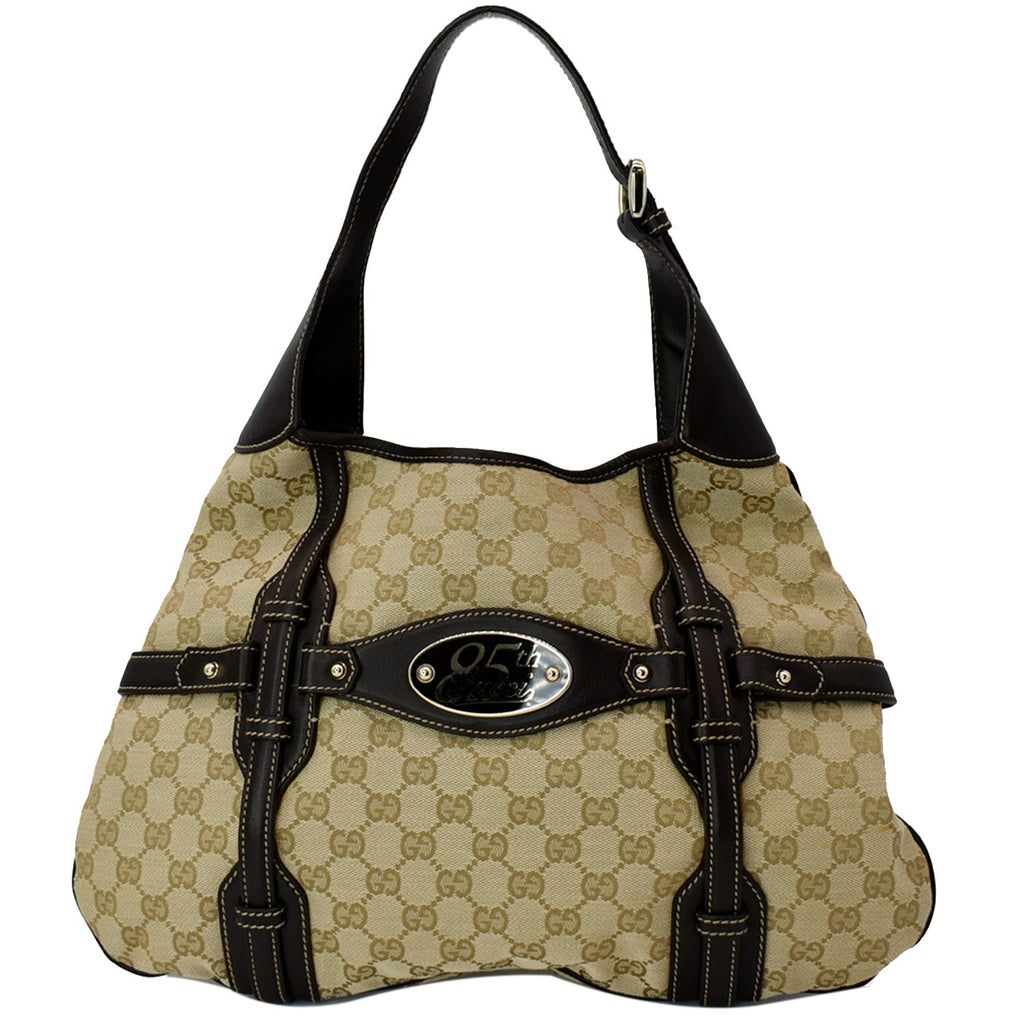 GUCCI 85th Anniversary Horsebit GG Canvas Hobo Bag Beige 163804