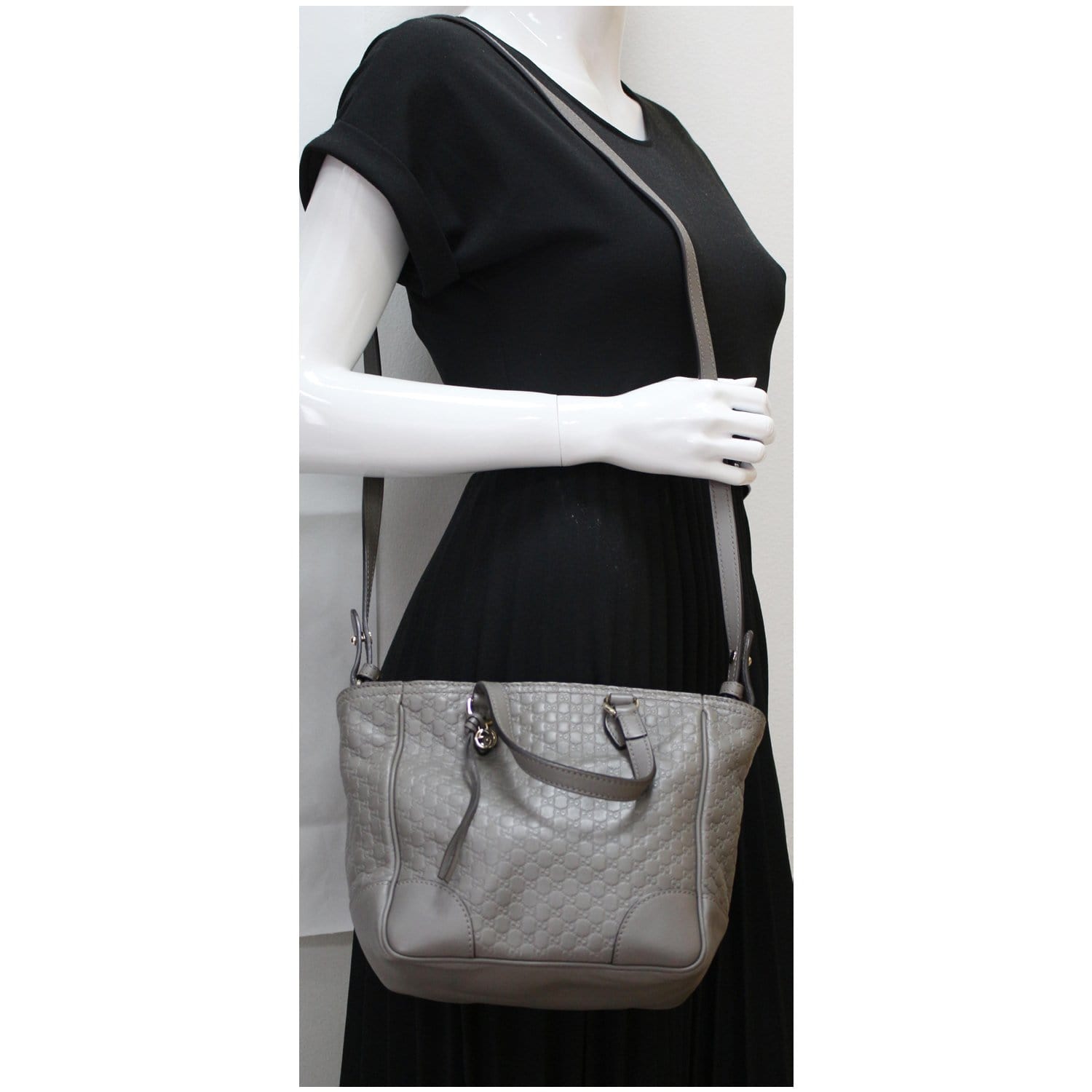 GUCCI Small Bree GG Guccissima Leather Tote Crossbody Bag Grey 449241