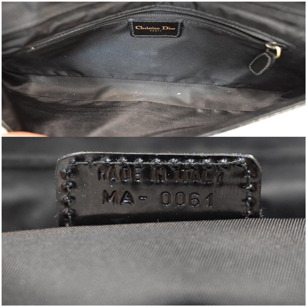 CHRISTIAN DIOR Maris Pearl Patent Monogram Shoulder Bag Black