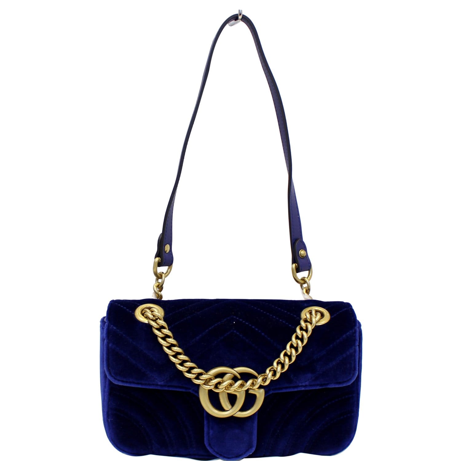 GUCCI GG Marmont Velvet Mini Shoulder Crossbody Bag Blue