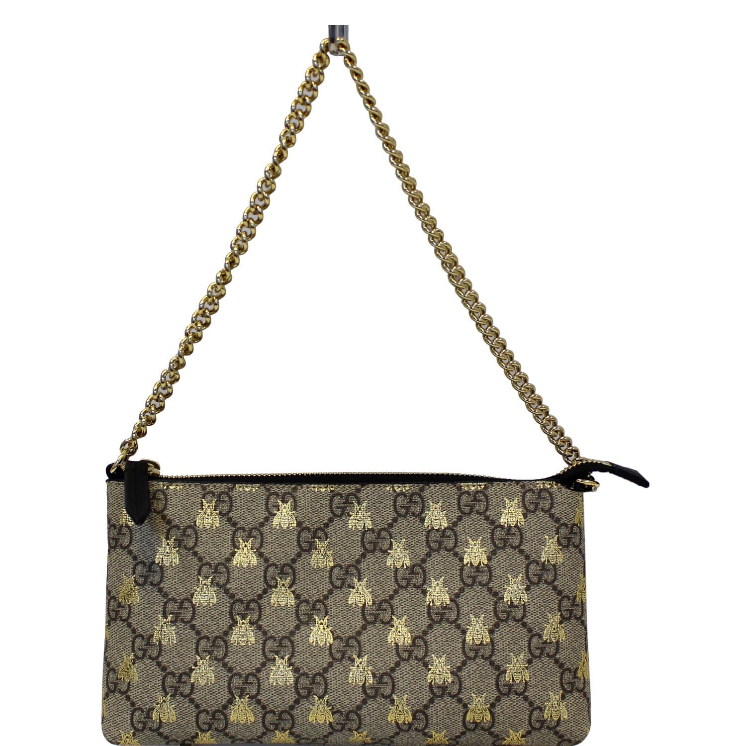 GUCCI Linea Bee GG Supreme Wristlet Handbag Beige/Gold
