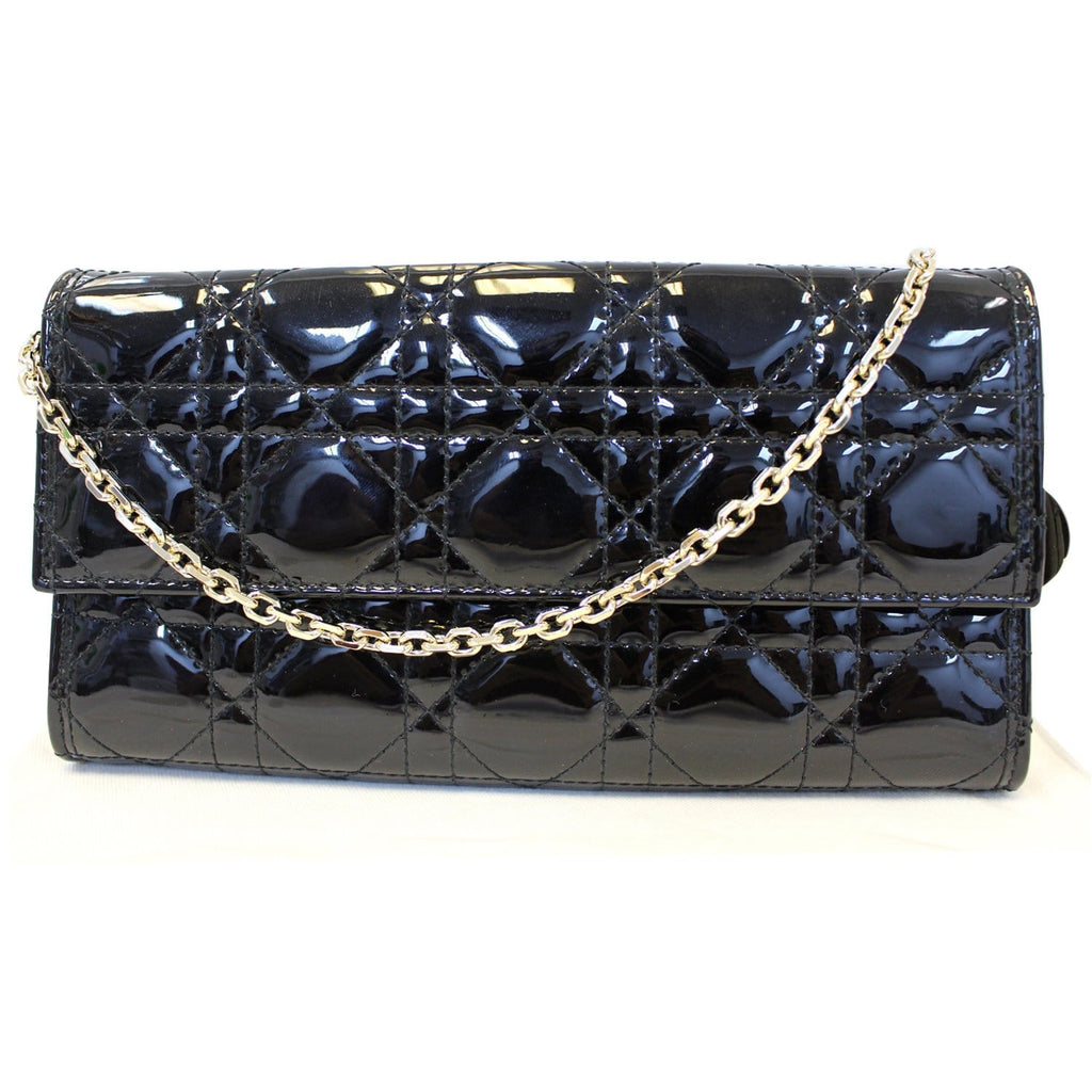 CHRISTIAN DIOR Lady Dior Croisiere Cannage Lambskin Chain Wallet Black