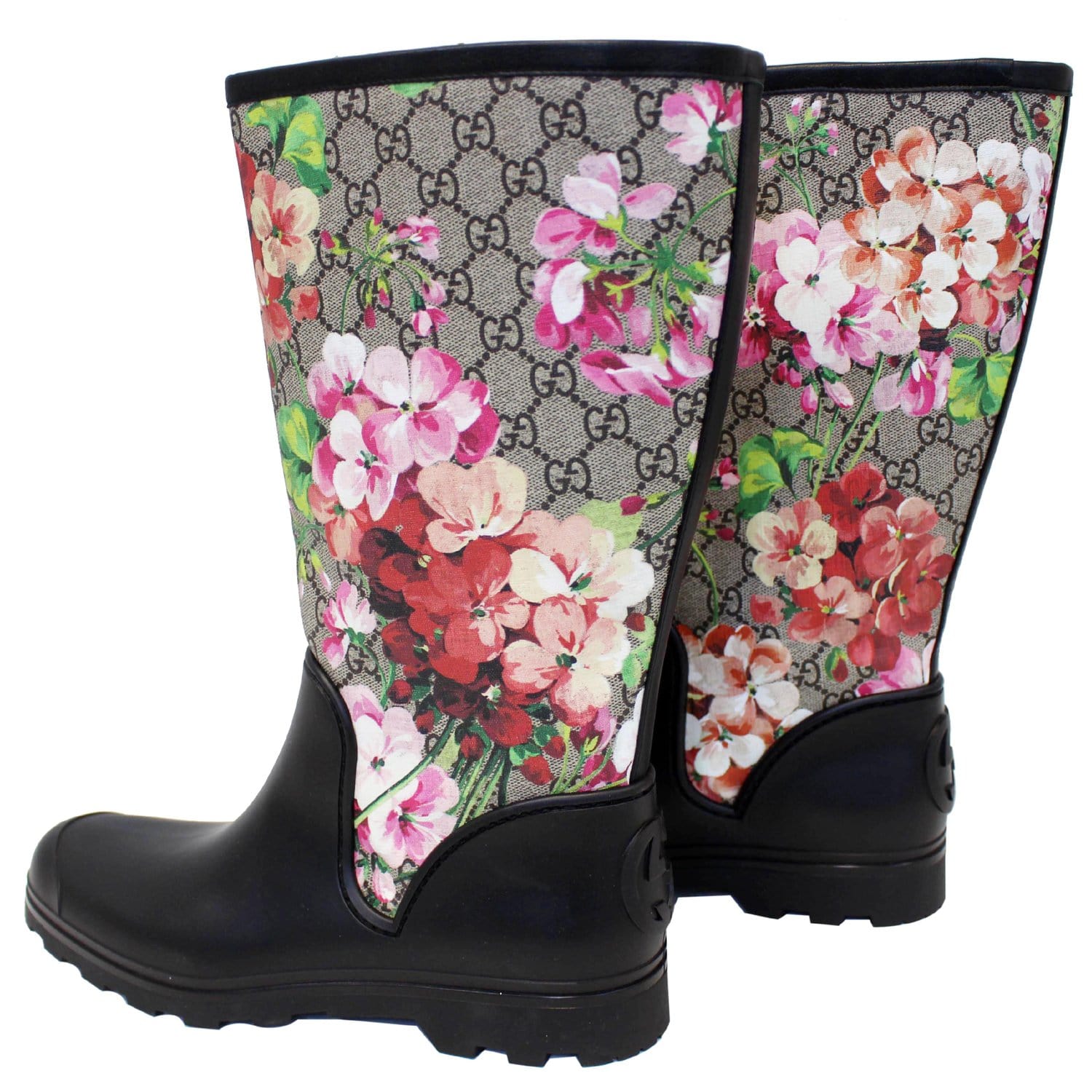 GUCCI GG Supreme Monogram Blooms Flat Rubber Boots Size 41