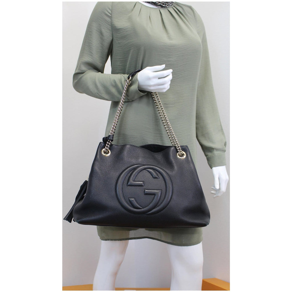 GUCCI Soho Pebbled Leather Chain Shoulder Bag 308982 Black