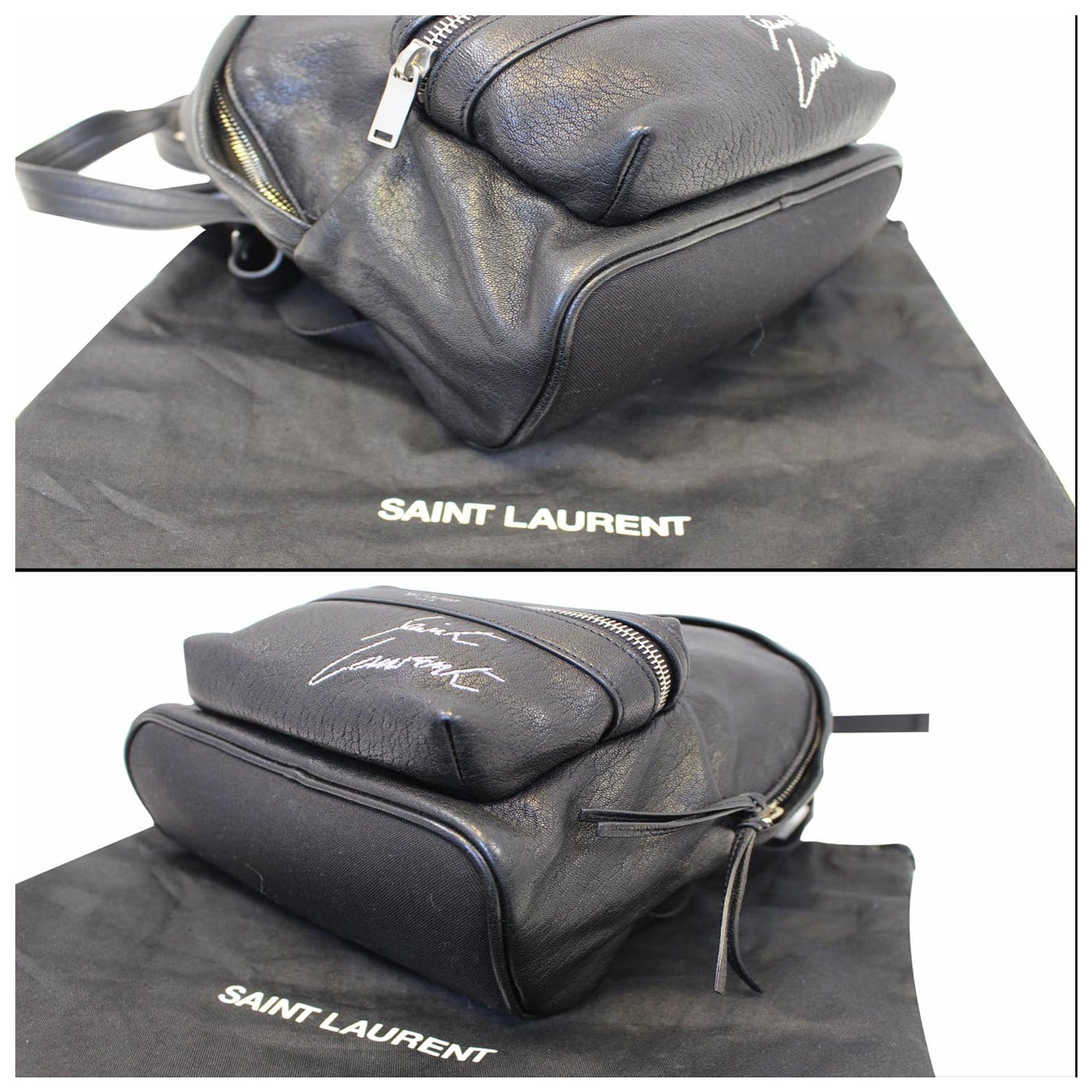 YVES SAINT LAURENT Toy City Embroidered Leather Backpack Bag Black