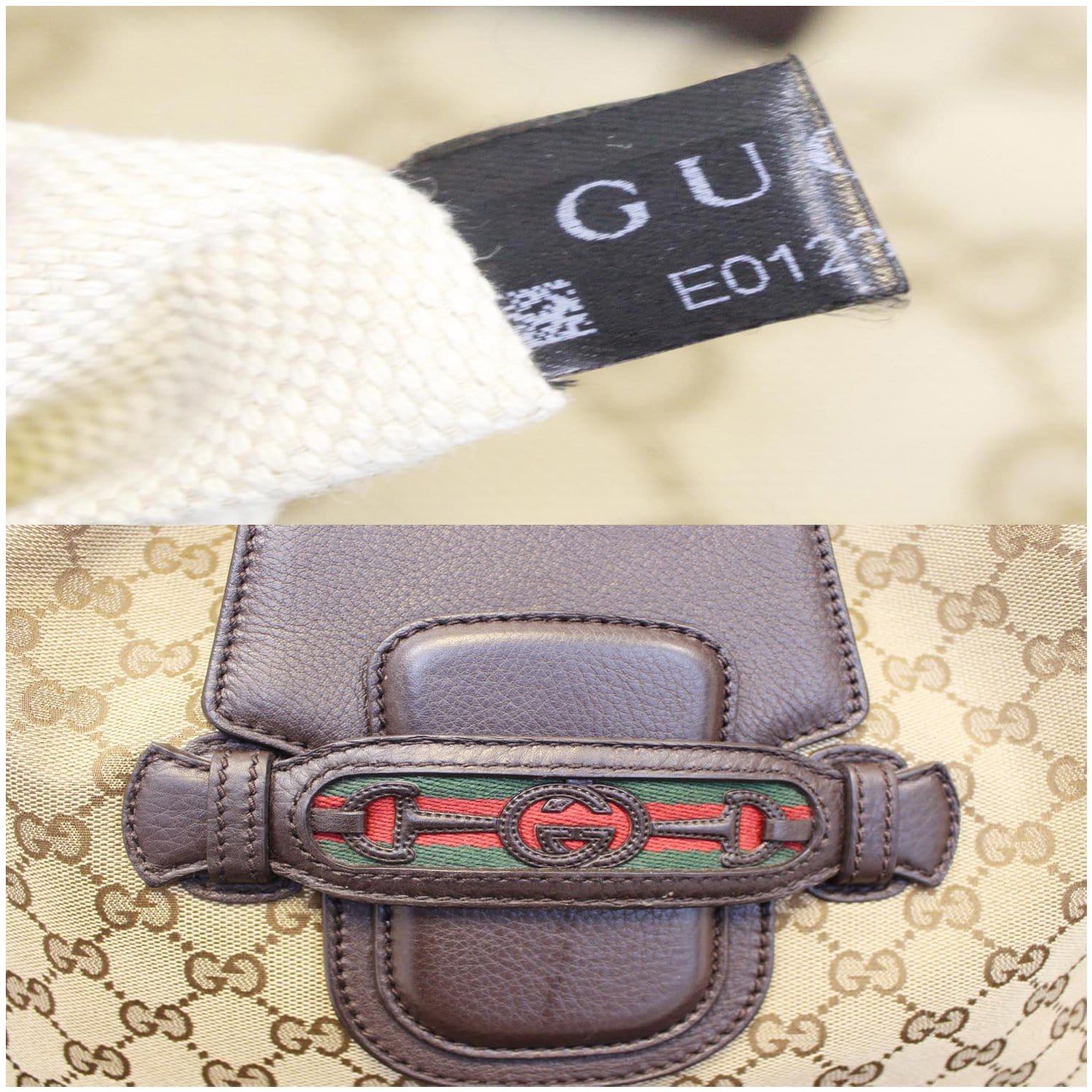 GUCCI Dressage Monogram Web Hobo Bag Dark Brown