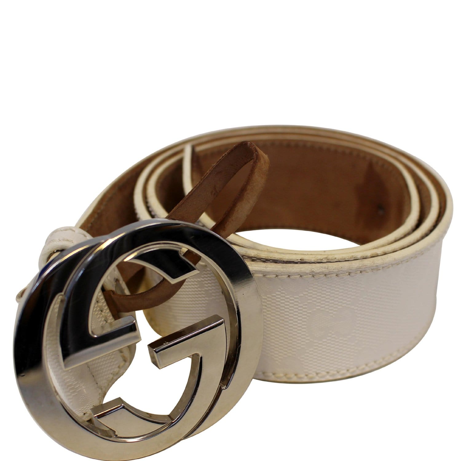 GUCCI Interlocking G White Leather Belt Size 41
