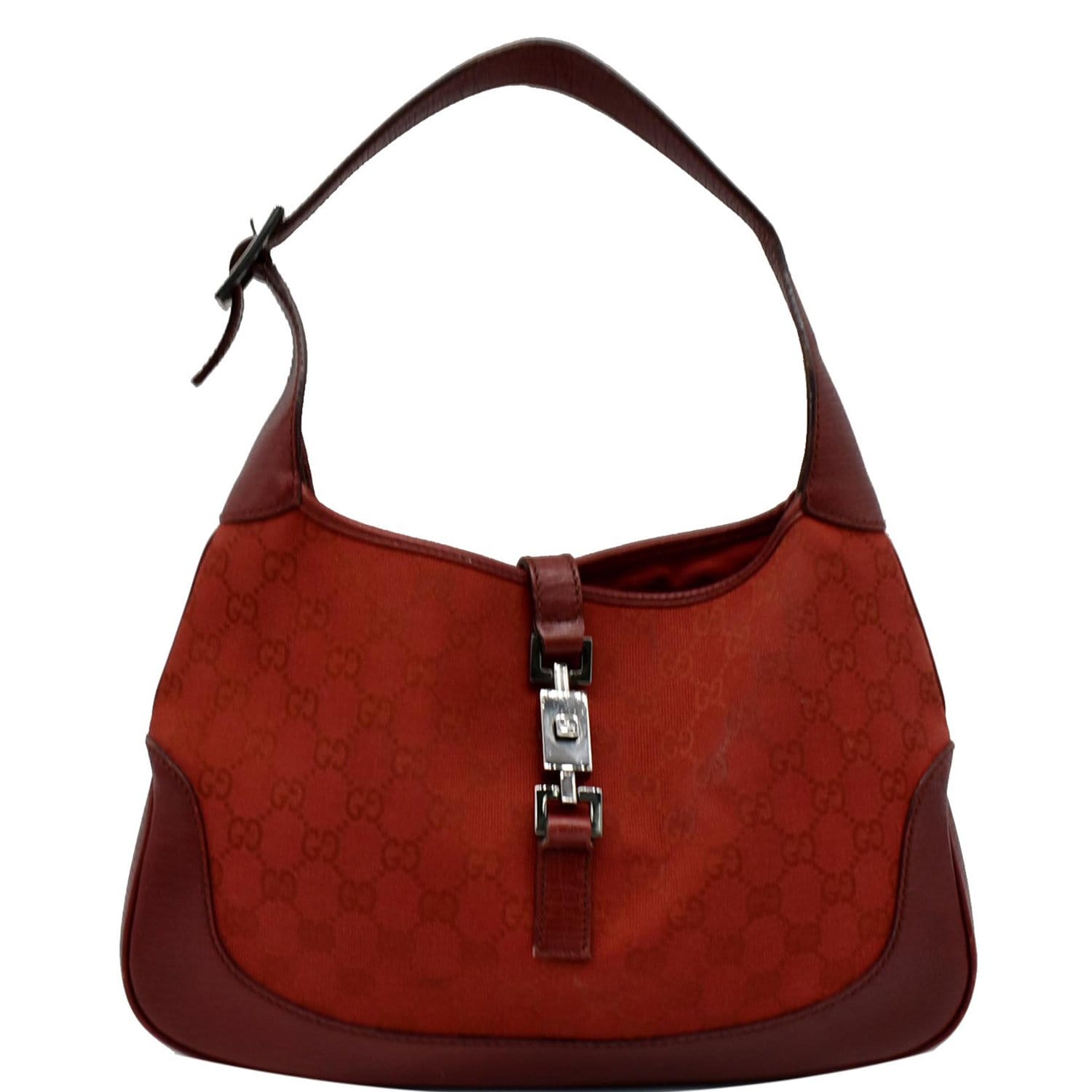 GUCCI Jackie Vintage GG Canvas Leather Hobo Bag Red 00963