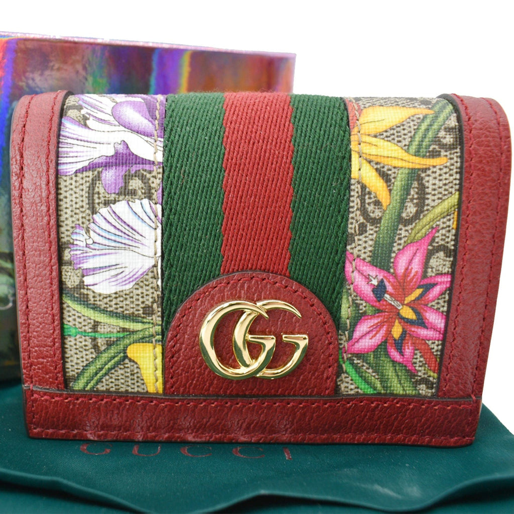 GUCCI Ophidia Flora GG Supreme Canvas  Case Wallet Red 523155 - 10% Off