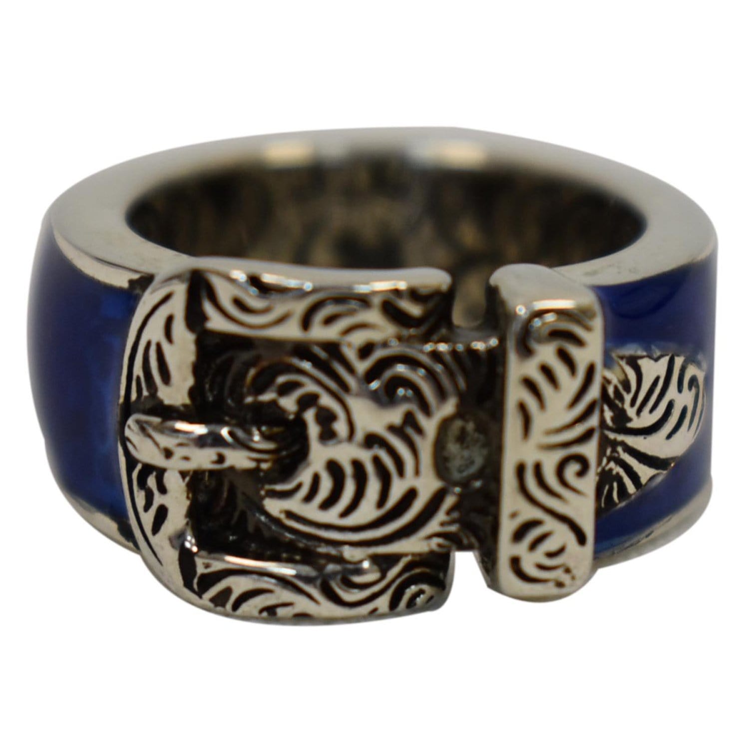 GUCCI Sterling Silver Enamel Buckle Ring Blue Size US 5 - 10% OFF