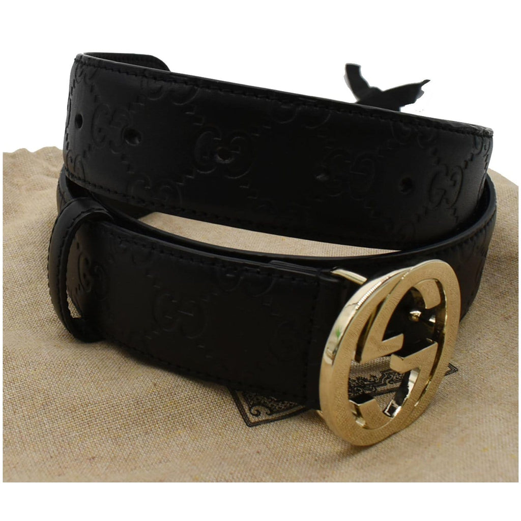 GUCCI Signature Guccissima Leather Belt Black 370543 Size 90.36