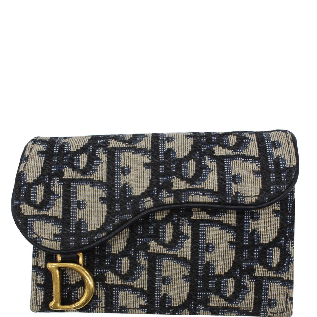 CHRISTIAN DIOR Saddle Flap Jacquard Canvas  Holder Beige