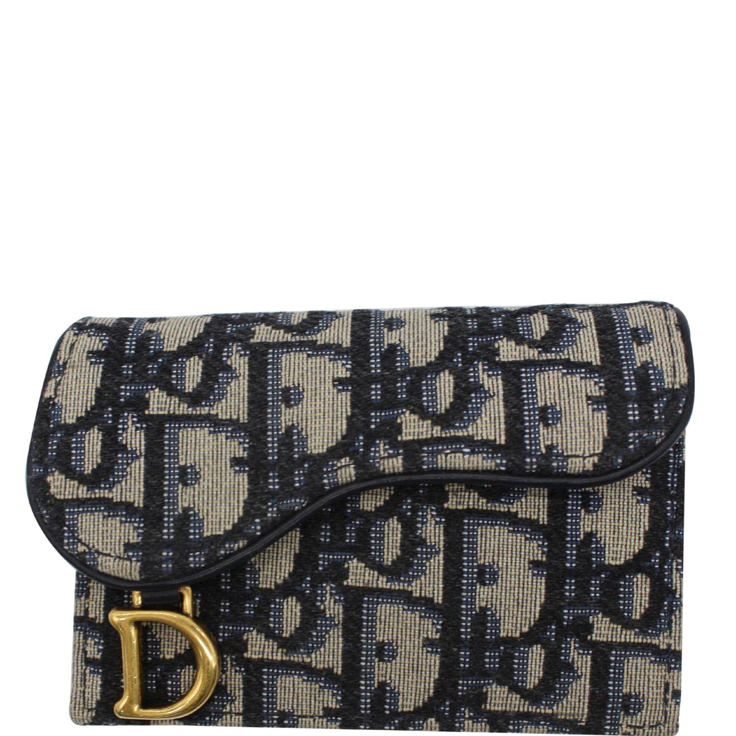CHRISTIAN DIOR Saddle Flap Jacquard Canvas  Holder Beige