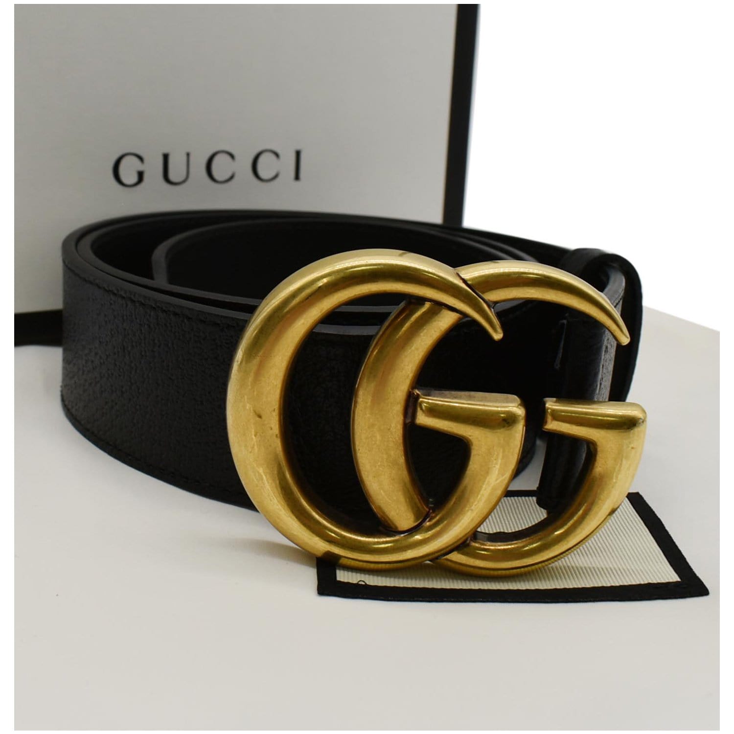 GUCCI Double G Buckle Textured Leather Belt Black 406831 Size 85.34