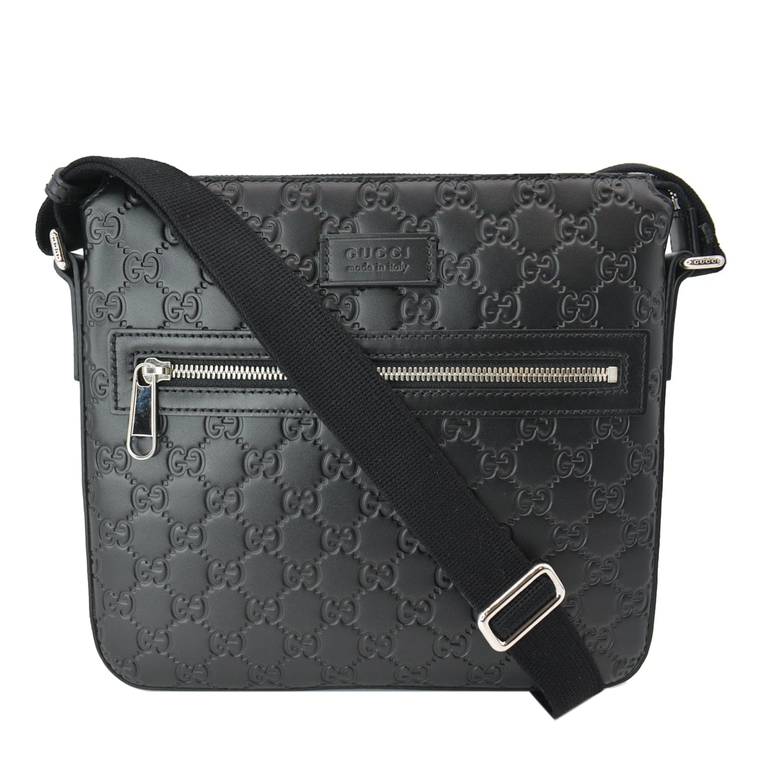 GUCCI GG Signature Leather Black Messenger Bag 406410