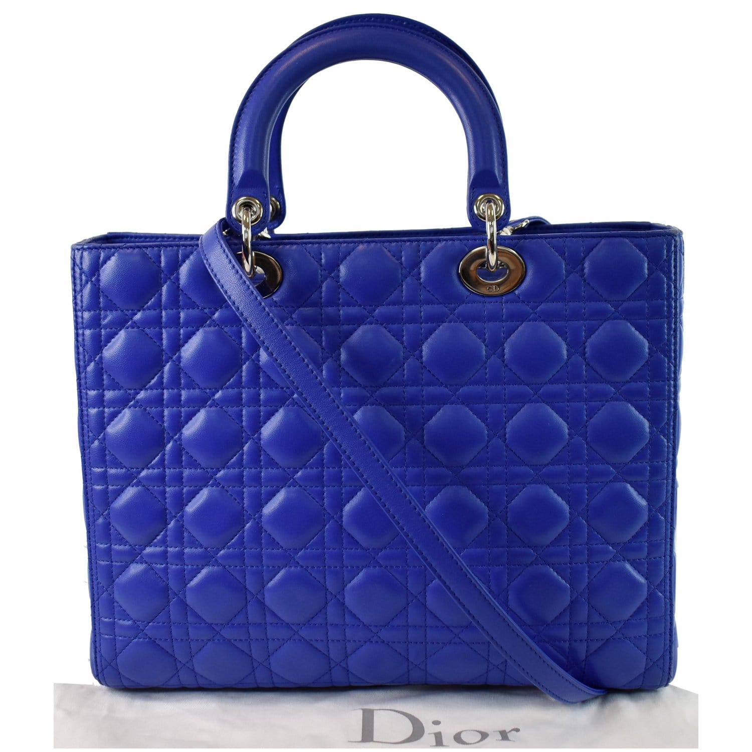 CHRISTIAN DIOR Large Lady Dior Lambskin Leather Shoulder Bag Blue