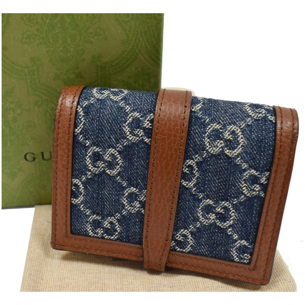 GUCCI Jackie 1961 GG Jacquard Denim  Case Wallet Dark Blue