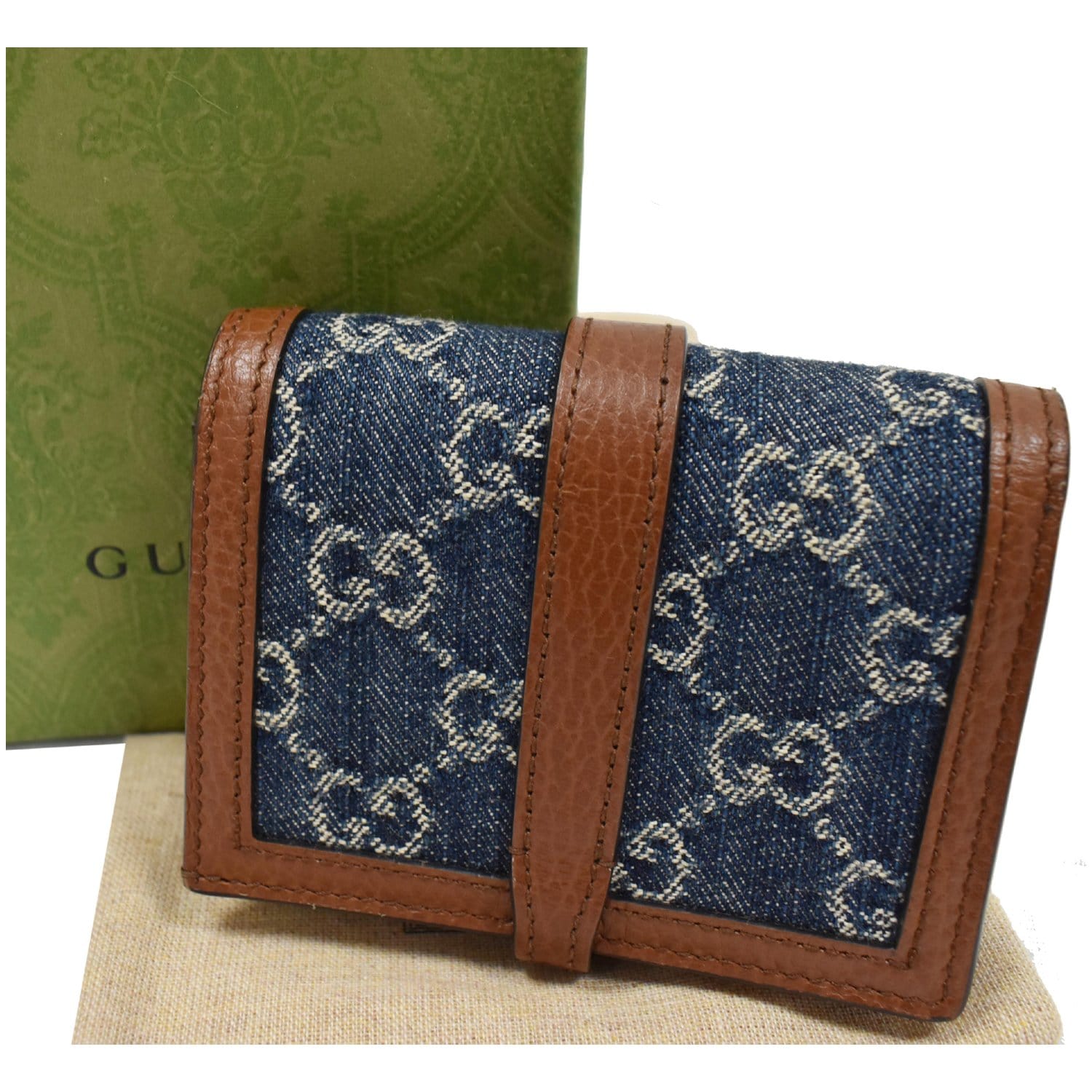 GUCCI Jackie 1961 GG Jacquard Denim  Case Wallet Dark Blue