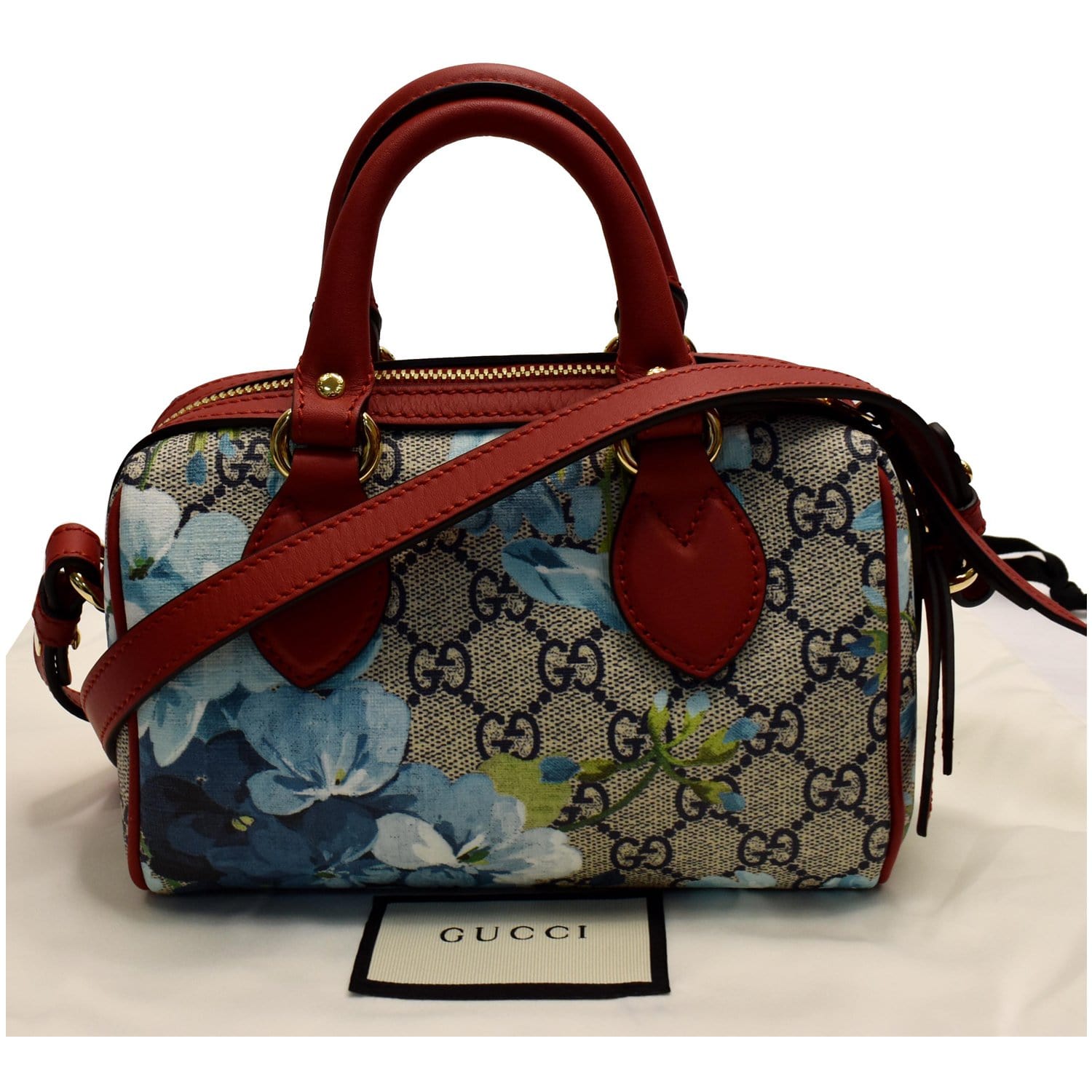 GUCCI Mini Blooms GG Supreme Canvas Top Handle Crossbody Bag Red 546312