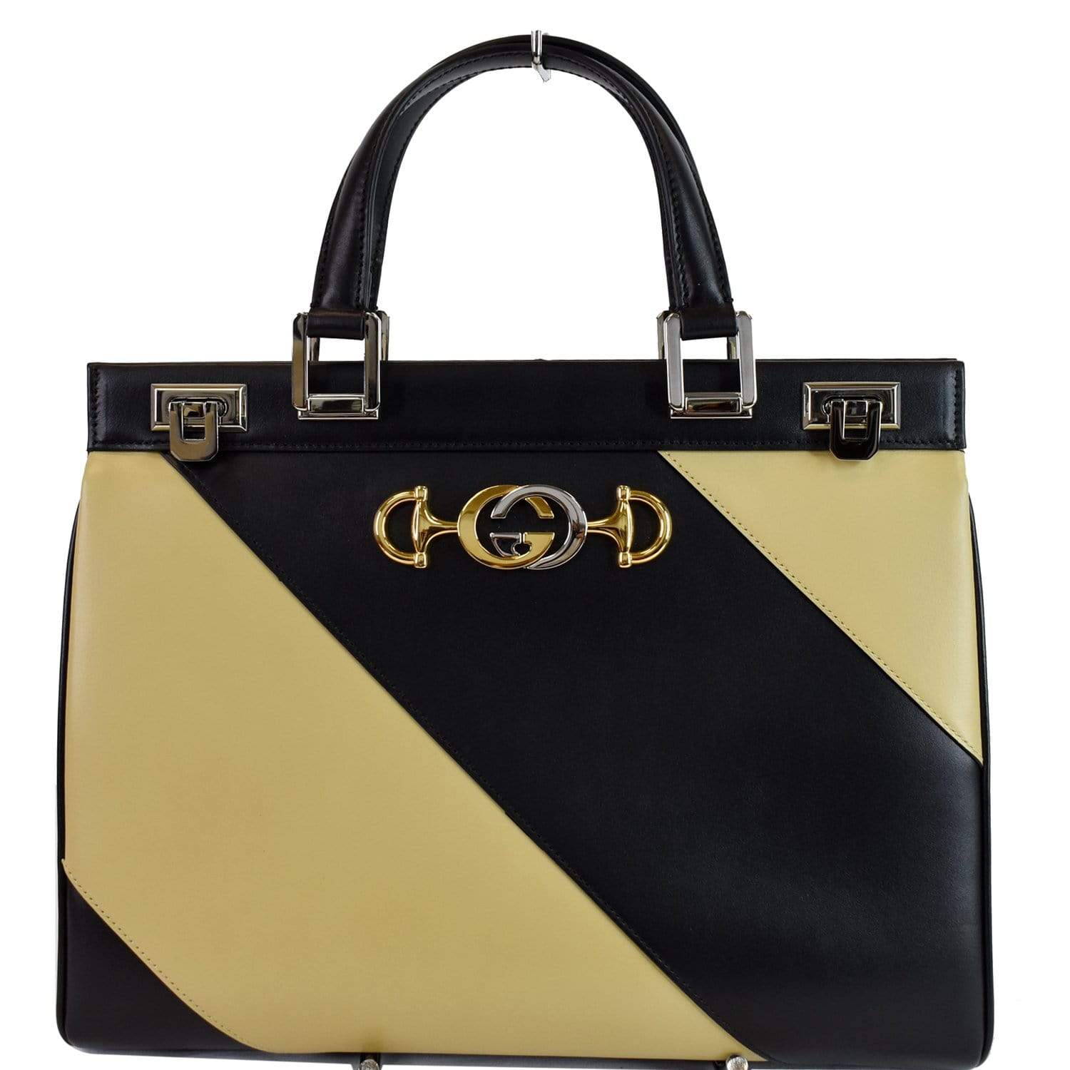 GUCCI Medium Zumi Diagonal Stripe Leather Top Handle Bag Beige 564714